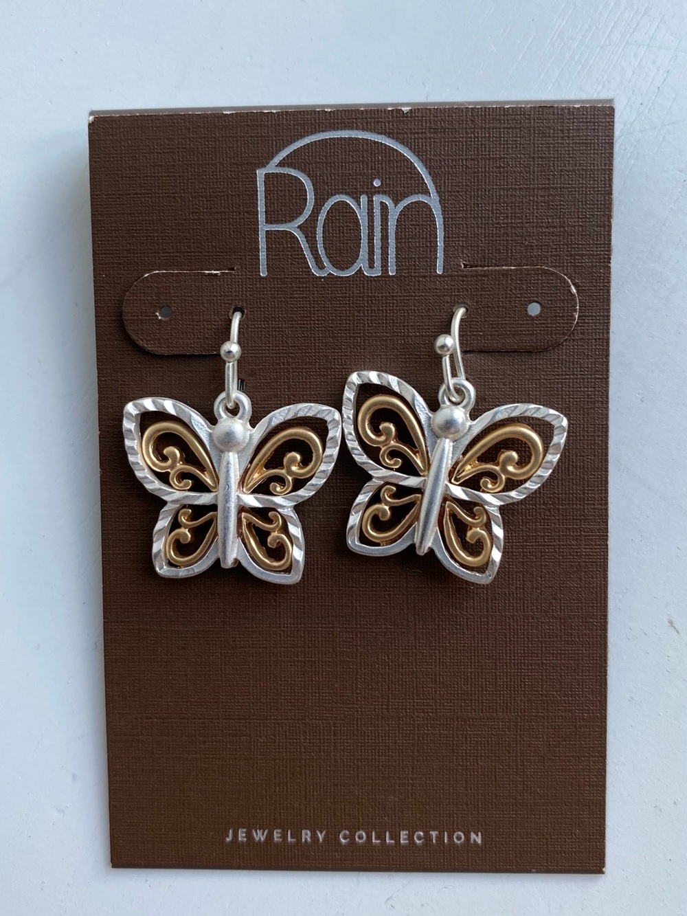 Two-Tone Butterfly Drop Earrings - Silver & Gold